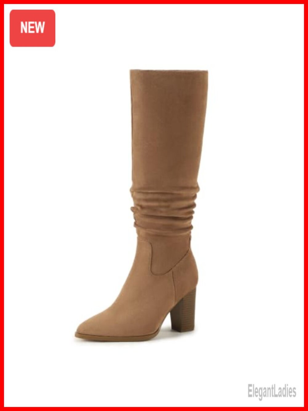 Faux Suede Knee High Slouchy Boots Block Heel Pointed Toe Tall